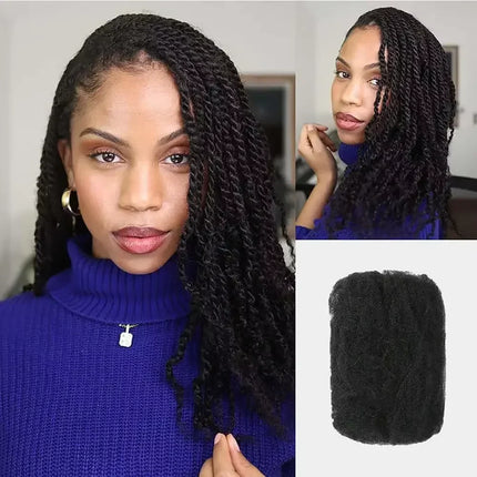 QVR Afro Kinky Curly Bulk Human Hair | No Attachment | Remy Hair | Natural Color | Dreadlock & Braiding Hair