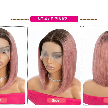180% Density Dark Root Ginger Ombre Straight Bob Wig | Transparent T-Part Lace Front Human Hair