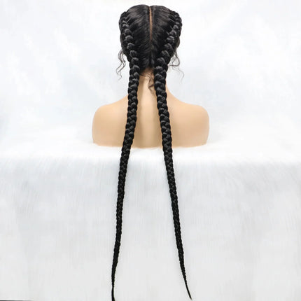 Handmade Double Dutch Cornrow Braided Wig | Natural Black Lace Front | Baby Hair | Kanekalon Synthetic Wig for Women