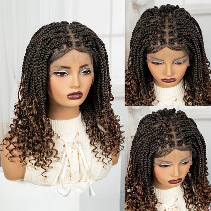 Ombre Boho Knotless Braids Bob Wig with Curly Ends | Full Lace