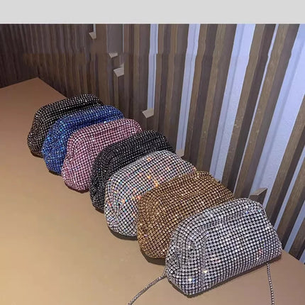Luxury Glitter Cloud Bag Women's Handbag | Crystal Shiny Rhinestones Diamond Evening Bag (Wedding Party Clutch Purse Shoulder Bag)