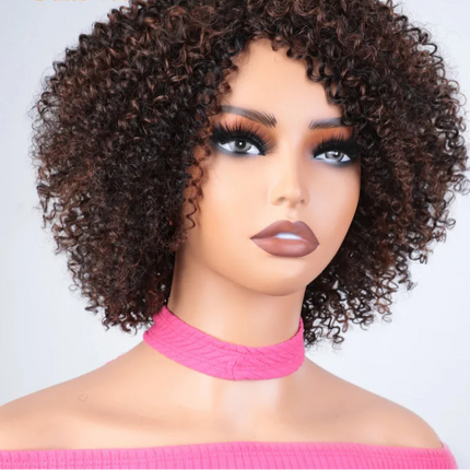 Afro Kinky Curly Black & Ombre T1B/30 Human Hair Wig | Brazilian Remy Machine Made Glueless Wigs for Women (Affordable)