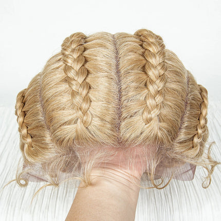 22" Box Braids Full Lace Wig | Two Curly Ponytails | Baby Hair | Synthetic Braided Wig