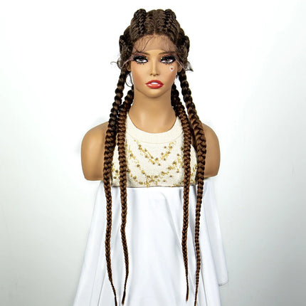 36" 27/613 Blonde Cornrow Braided Wig | Lace Frontal Box Braids | Synthetic Wig with Baby Hair for Black Women