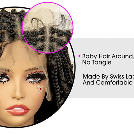 14" Burgundy Box Braids Wig | Full Lace | Kanekalon Fiber | Boho Braids | For Women