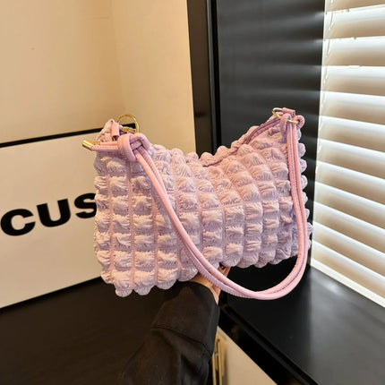 Canvas Wrinkle Bag for Women | Shoulder Bags & Pleated Bubbles Handbags (Padded Casual Underarm Quilted Tote Cloud Bag Purse)