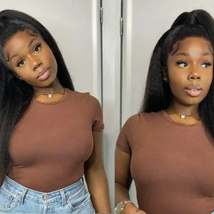 13x4 HD Lace Front Kinky Straight Wig | Long | Brazilian Virgin Hair | Pre-Plucked | Natural Hairline