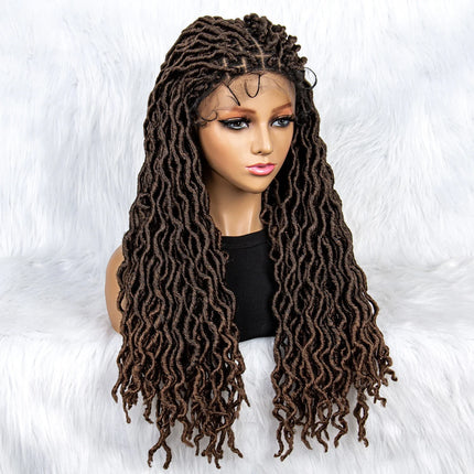 Knotless Box Braided Wig with Curly Ends & Baby Hair | Synthetic Lace Front Wig for Black Women