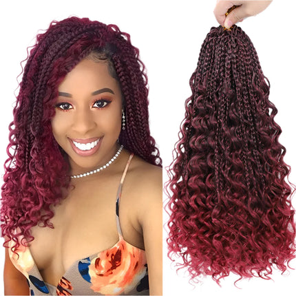 Ombre Goddess Box Braids Crochet Hair with Curly Ends | 14 Inch | 1-6 Packs