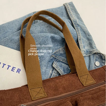 Female Large Capacity Corduroy Tote Bag | New Korean Style Fashion Women's Shoulder Crossbody Bag (Worker Commuter Handlebag)