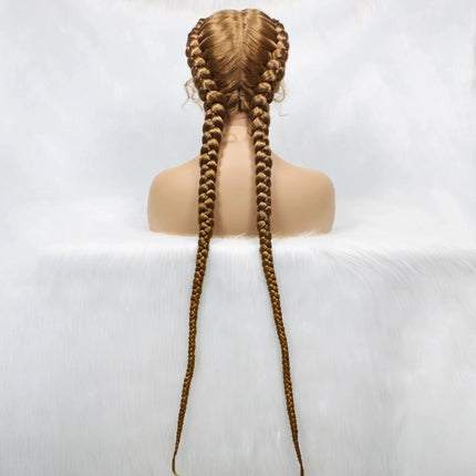 Handmade Double Dutch Cornrow Braided Wig | Natural Black Lace Front | Baby Hair | Kanekalon Synthetic Wig for Women