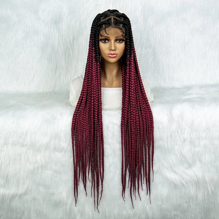 Colorful Knotless Box Braids Wig | Full Lace Cornrows | Large Braids