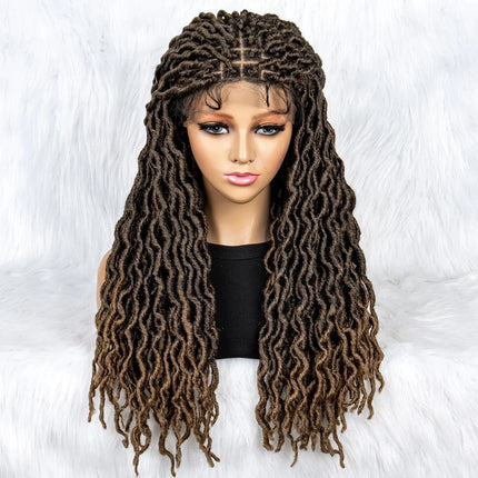 Knotless Box Braided Wig with Curly Ends & Baby Hair | Synthetic Lace Front Wig for Black Women
