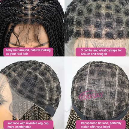 Twist Braided Wig | Box Braided Lace Front Wig | Faux Locs & Goddess Braids | Synthetic Hair