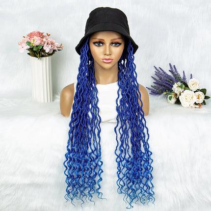 30" Crochet Afro Dreadlocks Bucket Hat Wig | Synthetic Braided Hair | Curly Ends | Black Women