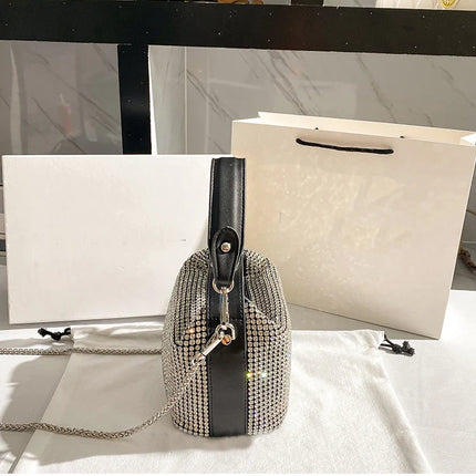 Luxury Designer Brand Silver Clutch Purse | Women's Evening Banquet Bag & Crystal Rhinestone Shoulder Bag (Fashion Handbags)