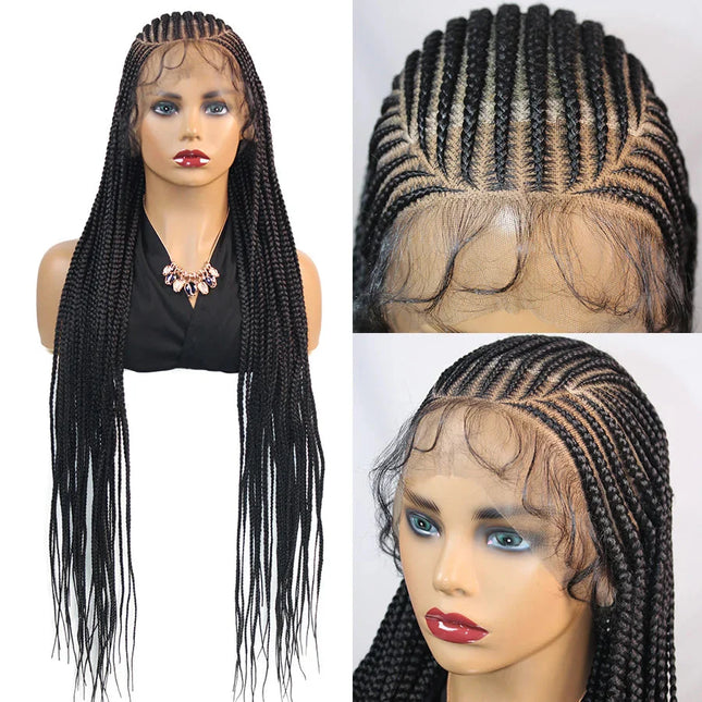36" Knotless Box Braids Wig | Fulani Cornrows | 360 Full Lace | Baby Hair | Black Women
