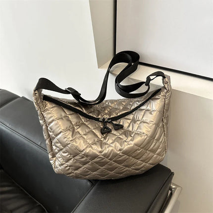 Fashion Nylon Padded Handbags Female | Large Capacity Top-Handle Bags & Solid Color Crossbody Bags (Winter Down Women Shoulder Bags)