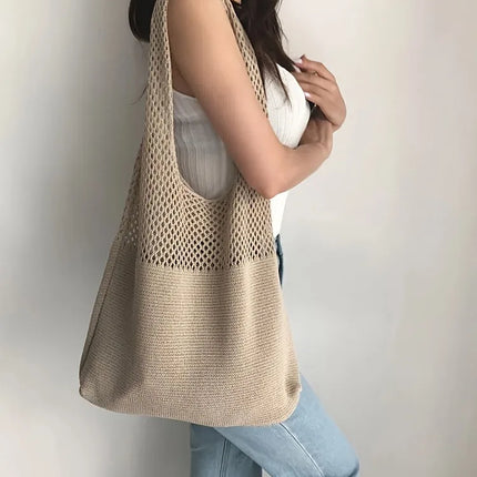 Large Capacity Retro Hollow Crochet Bag | Spacious Interior for Daily Essentials & Ideal for Grocery Shopping or Travel