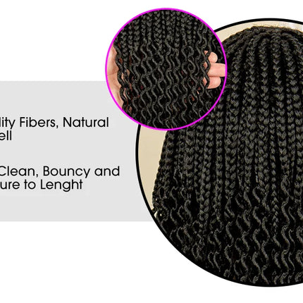 Short 14" Bob Braided Wig | Curly Knotless Box Braids | Synthetic Machine Made Wig | For Black Women
