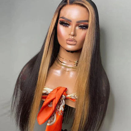 22"-24" Highlight PP27 Straight Lace Front Human Hair Wig | 13x6x1 Side Part Brazilian Remy Frontal Wig for Women