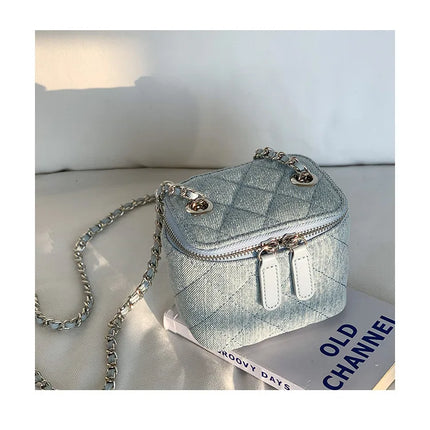 Mini Denim Crossbody Bags for Women | Lingge Chains Shoulder Bag & Fashion Brands Box Bag (Lipstick Coins Purses & Handbags)