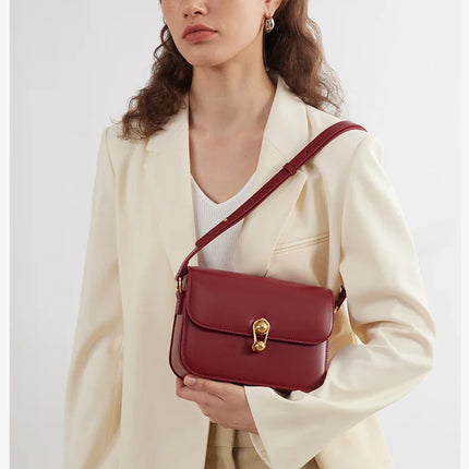 Women's Bag Luxury Brand | New Fashion Shoulder & Crossbody Square Bags (Designer Split Leather Tote Handbag with Lock)
