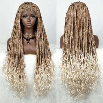 36" Water Wave Braided Wig | Lace Front | Baby Hair | Long Braids