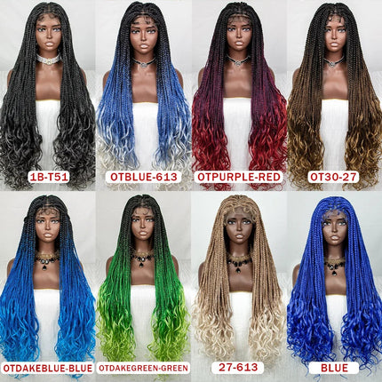 36" Water Wave Braided Wig | Lace Front | Baby Hair | Long Braids