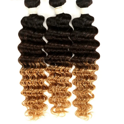 Ombre Brazilian Deep Wave Human Hair Bundles | Remy 2 Tone Color T1B/27#, T1B/30#, T1B/99J# (1, 3, or 4 Pcs)