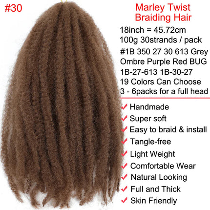18" Marley Twist Braiding Hair | Crochet Braids | Afro Twist Kinky Hair Extensions | Ombre Colors | 30 Strands/Pack