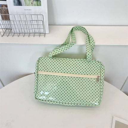 Y2K Ulzzang Ita Bag for Women | Trendy Polka Dot Canvas Shoulder & Underarm Tote (Transparent Pocket, Youth Fashion)