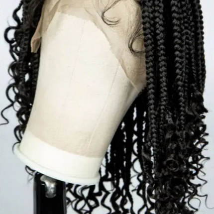 Ombre Boho Knotless Braids Bob Wig with Curly Ends | Full Lace
