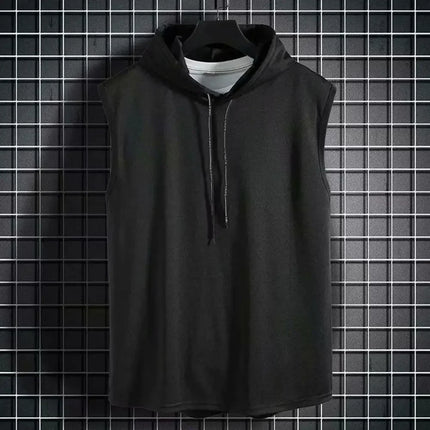 Silk Summer Muscle Hoodie Vest Sleeveless Bodybuilding Gym Workout Fitness Shirt