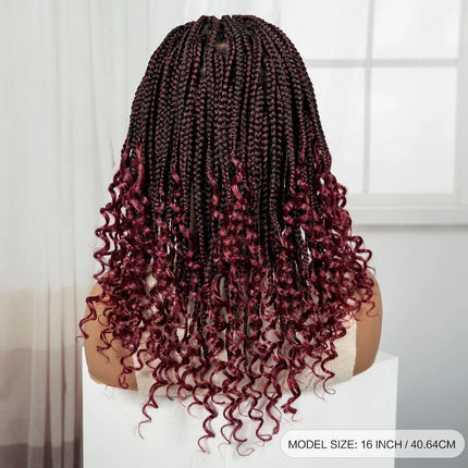 Burgundy Boho Knotless Braids Bob Wig with Curly Ends | Full Lace