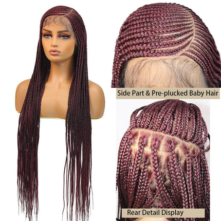 36" Blonde Cornrow Box Braided Wig | 613 Synthetic | Full Lace Front | Side Part | For Women