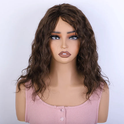 Honey Curly Bob Wigs Human Hair Side Part Pre-Plucked Big Fluffy Brown Mixed Blonde Glueless Bob Curly Wig with Fringe Bangs