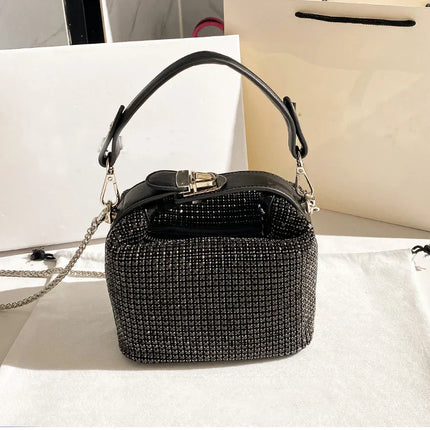 Luxury Designer Brand Silver Clutch Purse | Women's Evening Banquet Bag & Crystal Rhinestone Shoulder Bag (Fashion Handbags)