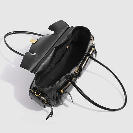 Vintage Underarm Bag for Women | Soft Split Leather Multi-Pocket Shoulder Handbag (Luxury Designer, Half Moon Shape)