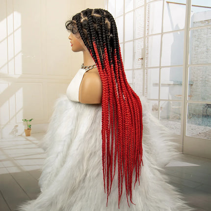 36" Big Knotless Box Braided Full Lace Wig | Cornrow Braiding Wig | Baby Hair | Synthetic Braids | For Women