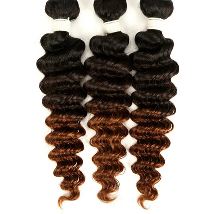 Ombre Brazilian Deep Wave Human Hair Bundles | Remy 2 Tone Color T1B/27#, T1B/30#, T1B/99J# (1, 3, or 4 Pcs)