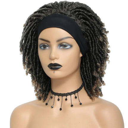 Soft Faux Locs Headband Wig - 6 Inch Ombre Dreadlock Wig for Black Women - Curly Braided Synthetic Wig with Headband - 1B, Burgundy, 27, 30, 613 Options