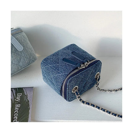 Mini Denim Crossbody Bags for Women | Lingge Chains Shoulder Bag & Fashion Brands Box Bag (Lipstick Coins Purses & Handbags)