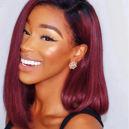 Wine Red Ombre 1B-99J Straight Bob Wig | 13x4 Transparent Lace Front Brazilian Human Hair