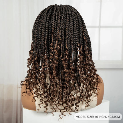 Knotless Box Boho Braided Wig with Curly Ends | Short Bob Style | Full Lace Synthetic Wig for Black Women