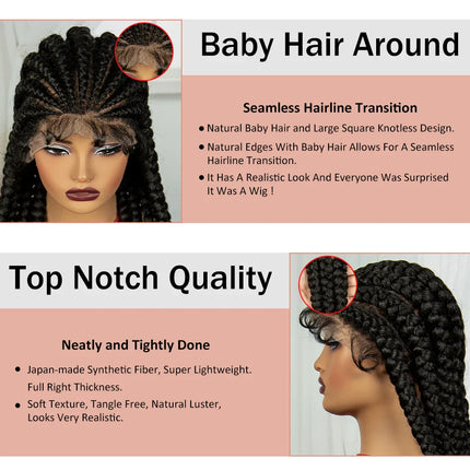 32" Natural Cornrow Knotless Braids Wig | Full Lace | Baby Hair
