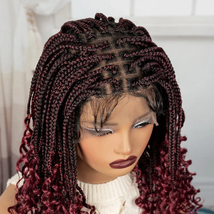 Ombre Boho Knotless Braids Bob Wig with Curly Ends | Full Lace