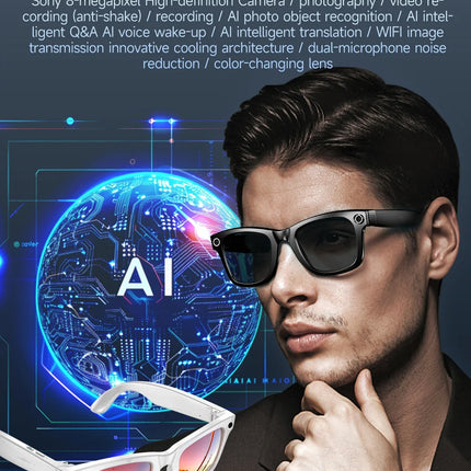 GUHUAVMI New 800W Camera AI Smart Glasses Color-Changing Translation Glasses Photo Video Recording Waterproof