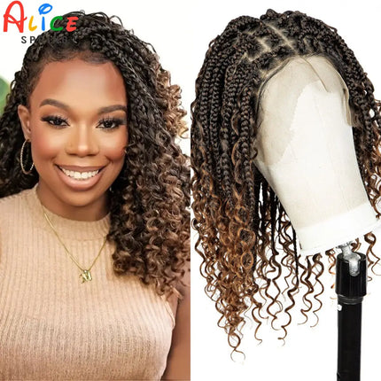 Ombre Boho Knotless Braids Bob Wig with Curly Ends | Full Lace