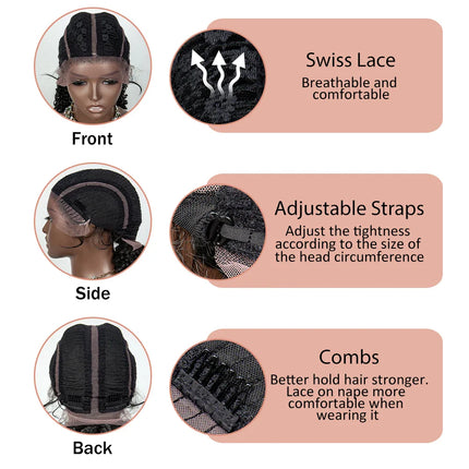 22" Box Braids Full Lace Wig | Two Curly Ponytails | Baby Hair | Synthetic Braided Wig